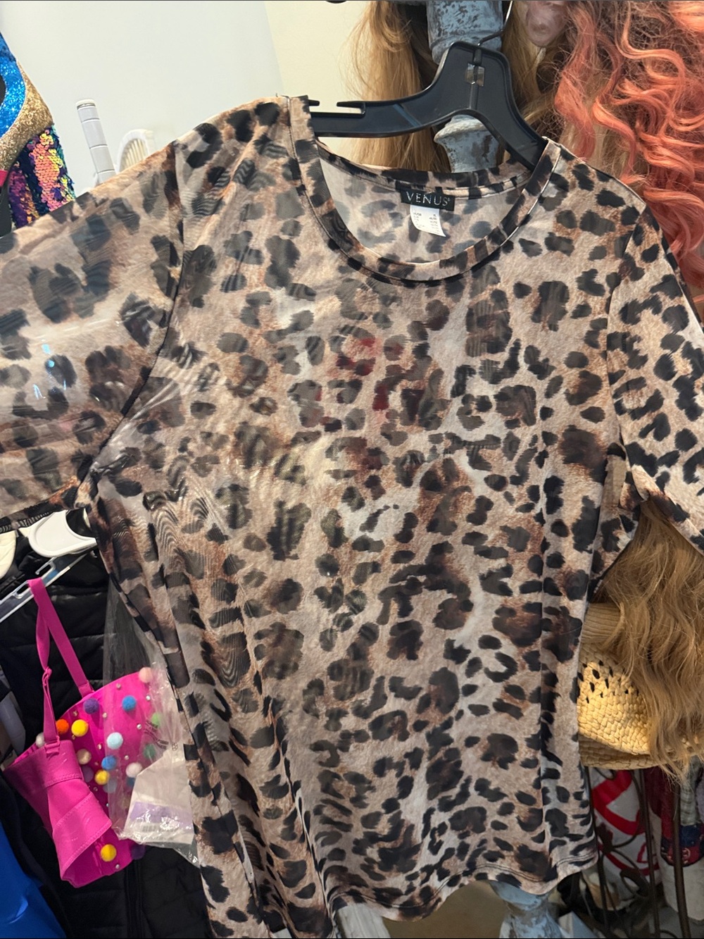 VENUS Brown and Black Leopard Print Short Sleeve Top